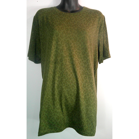 The Zig Zag Stripe Women's XL Army Green Black Leopard Short Sleeve Shirt - Picture 1 of 4